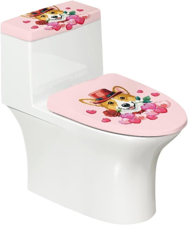 CREAMIC Puppy Love Rose Toilet Lid Cover and Tank Lid Cover Easy to Clean Bathroom Toilet Seat Cover Protector Super Soft Seat Covers Fits Most Lids for Accessories Decor or Holiday Decoration - Image 1